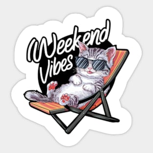 One design features a cool and comfortable kitten wearing sunglasses, casually lounging on a beach chair. (4) Sticker